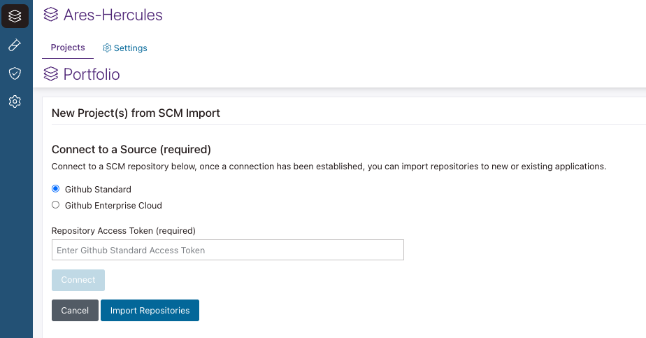 Screenshot of SCM Project Source location.